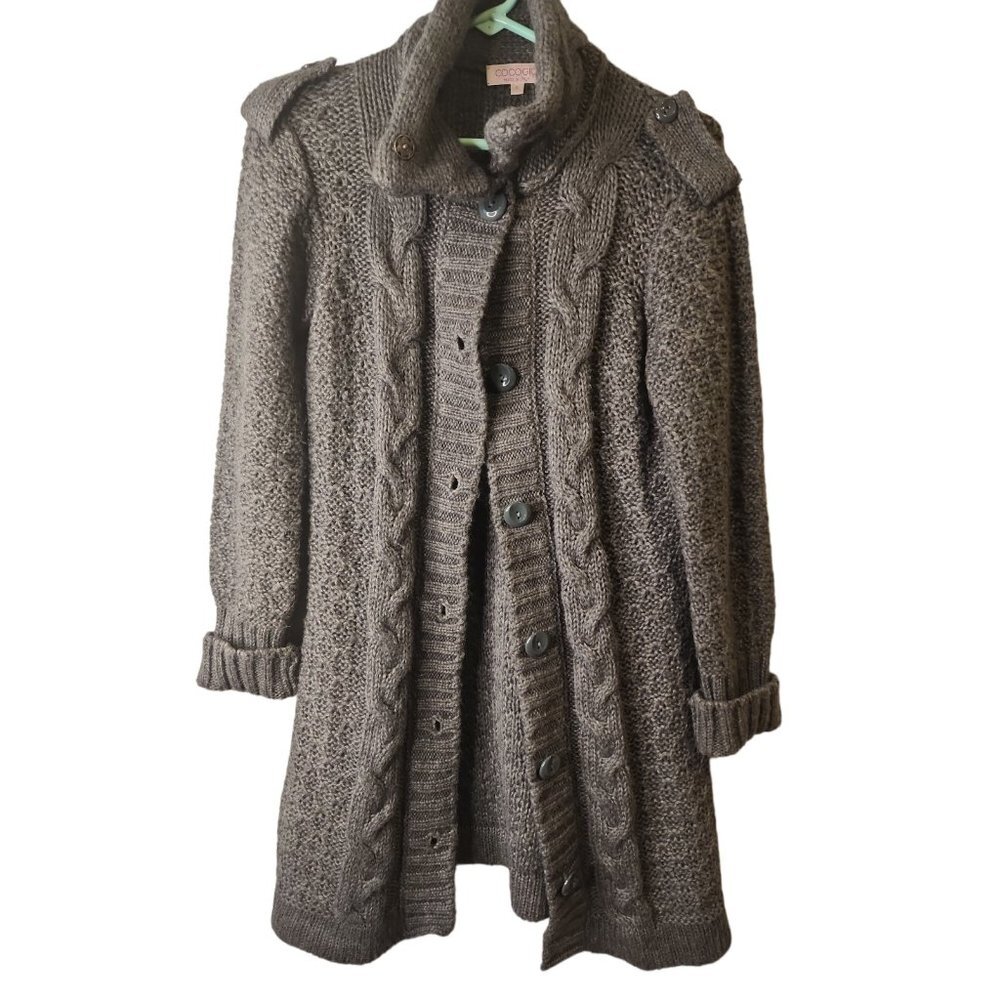 Cocogio Italy Size Small Womens Cardigan Gray Longline Chunky Cable Knit Sweater